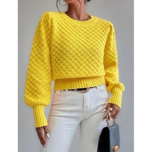Vibrant Yellow Casual Round Neck Pullovers - Picture 1 of 5